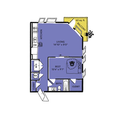 a floor plan of a bedroom floor plan with a bathroom and a living room
